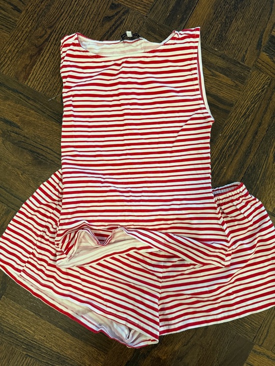 WeWoreWhat Other - WeWoreWhat Red and White Striped Women's Set (shirt and short)